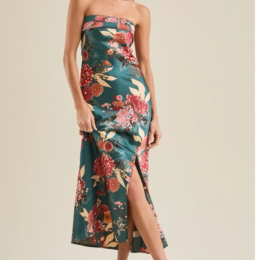 Altar'd State Strapless Floral Midi Dress with Blooms